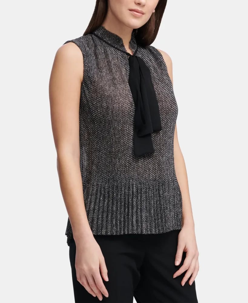 DKNY Top Gris con Corbata - No Strech - Talla L
