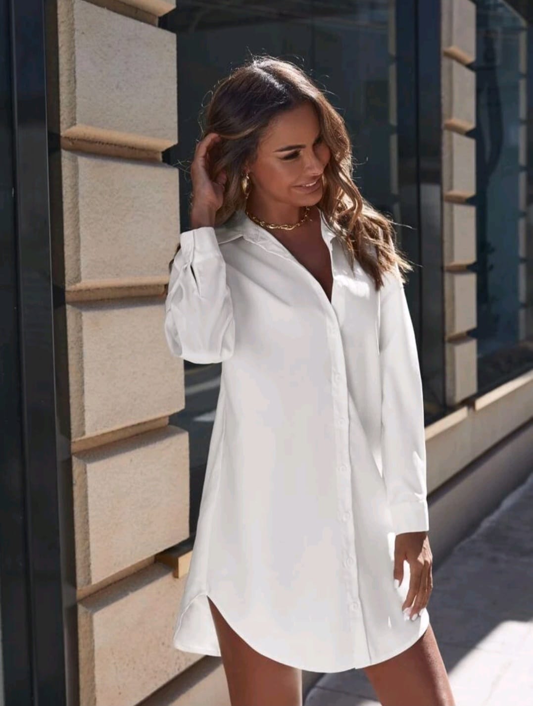 Vestido Tipo Camisa Blanco - Stretch - Talla XL
