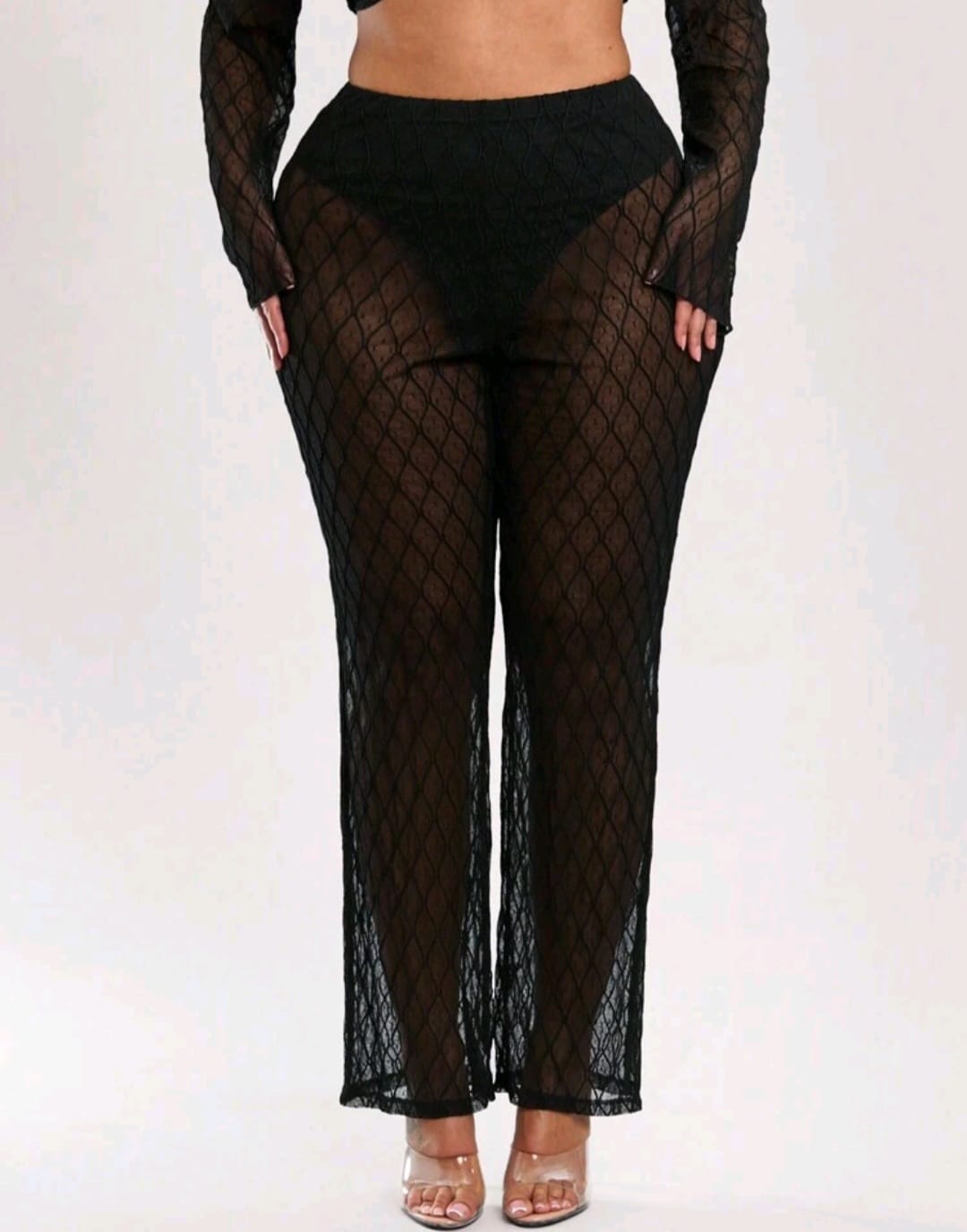 Pantalon Negro con Transparencia - Stretch - Talla XL