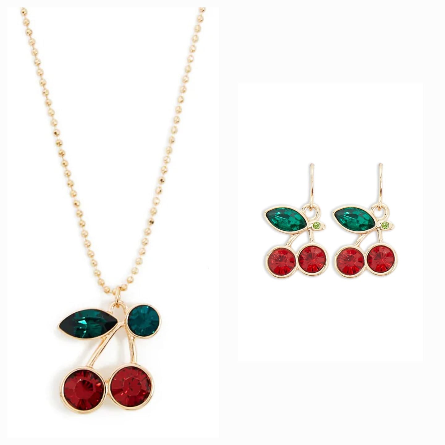 Set Collar & Aretes Cerezas - Dorado