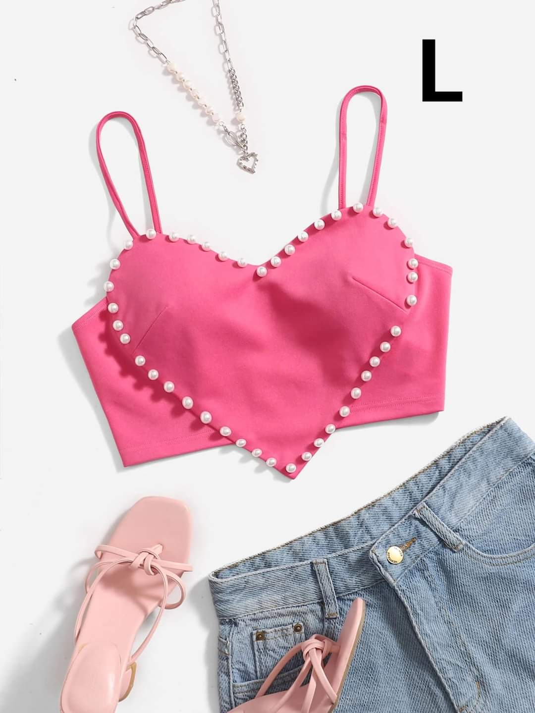 Crop Top Rosa Corazon - Poco Stretch - Talla L