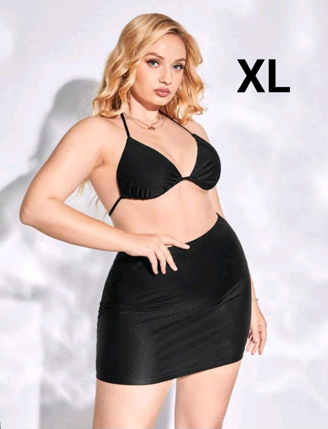 Coordinado Playero Negro 2 Pzas Top y Falda - Stretch - Talla XL