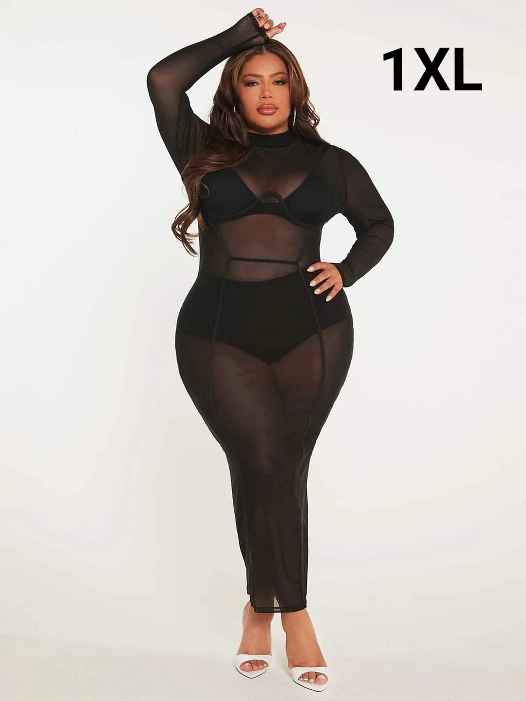 Vestido Negro Transparente - Stretch - Talla 1XL