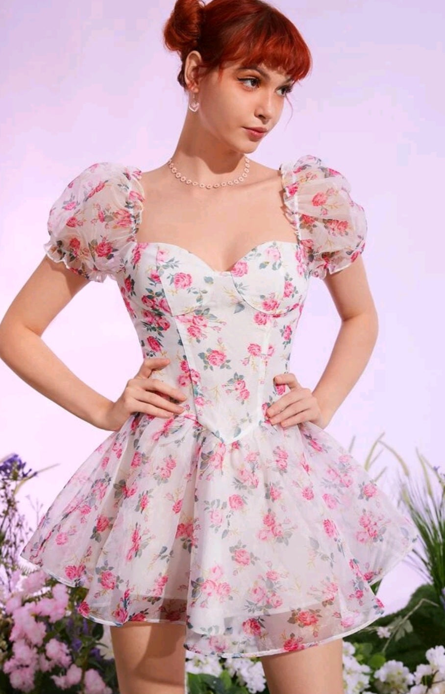 Vestido Floral Coquette - No Stretch - Talla L