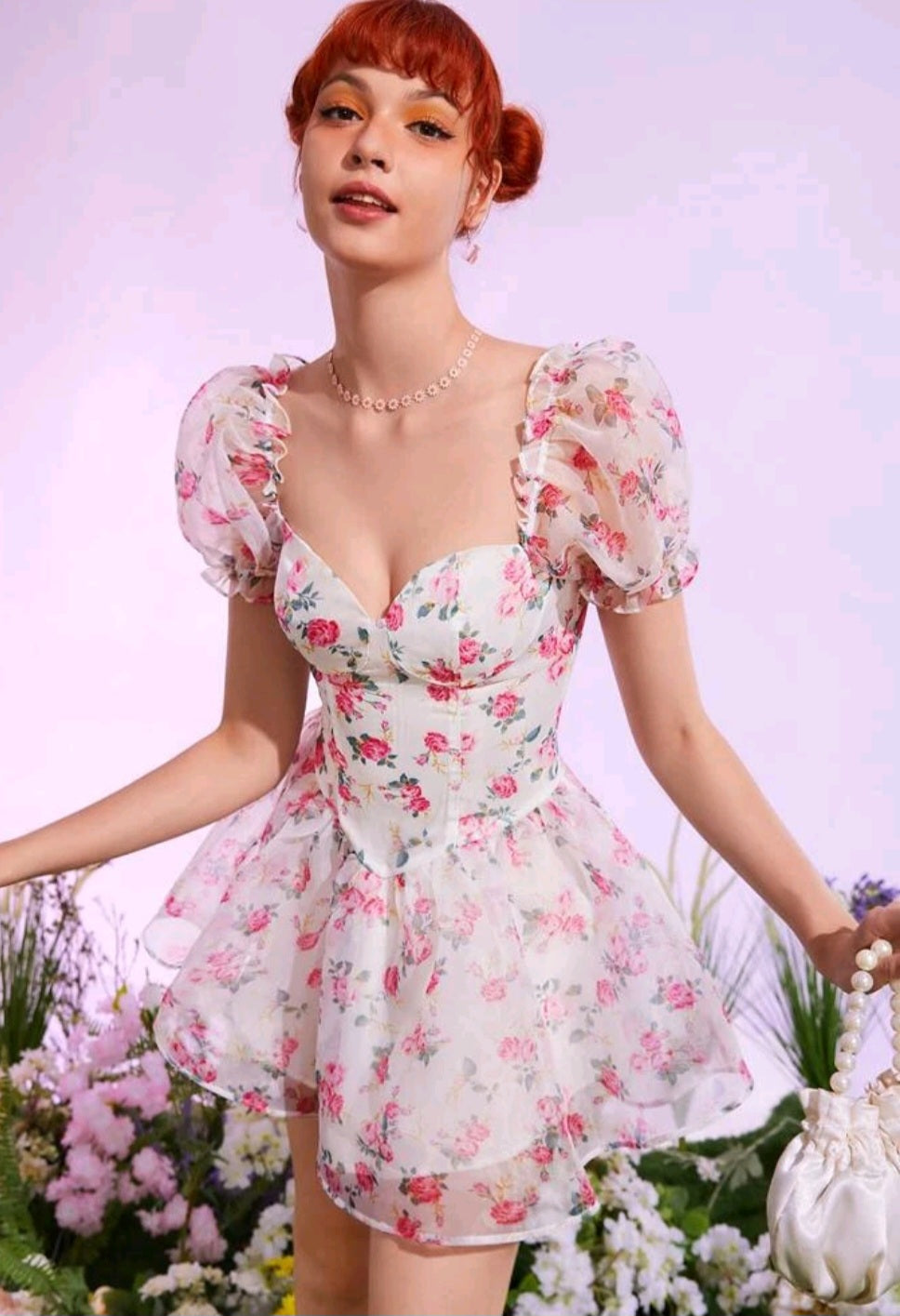 Vestido Floral Coquette - No Stretch - Talla L