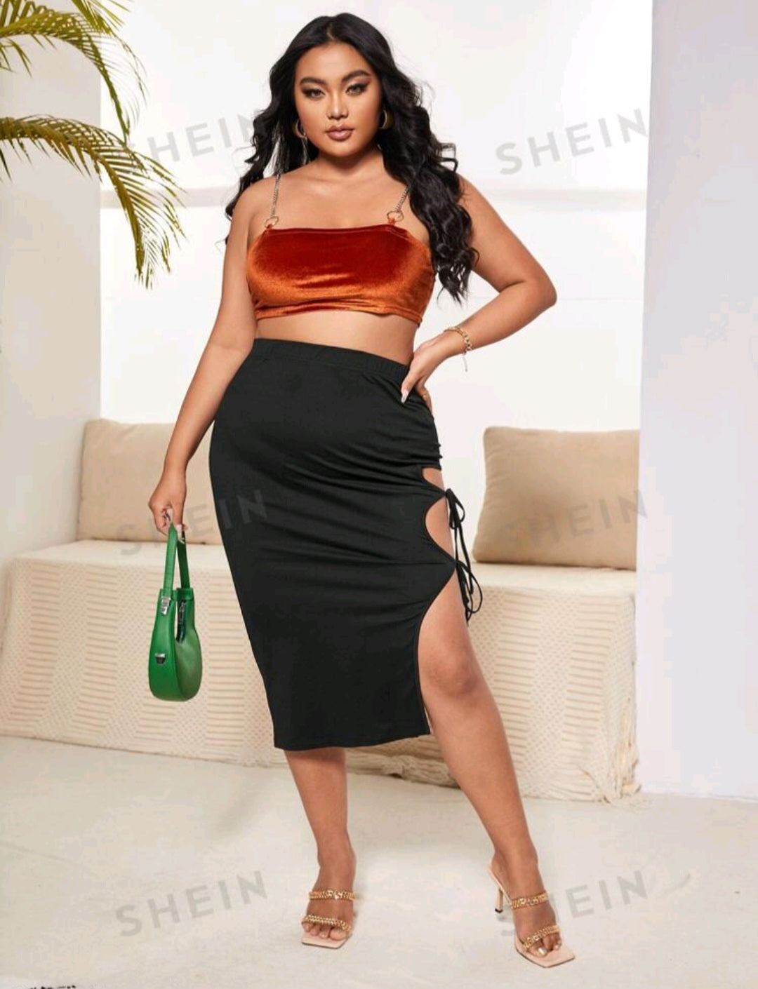 Falda Negra con Abertura - Stretch - Talla XL