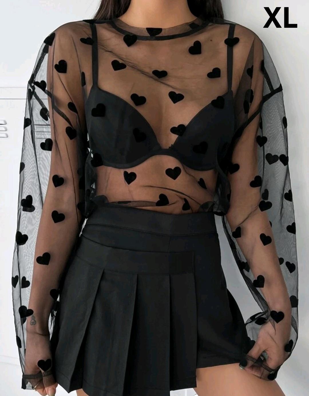 Top Negro Corazon Transparente - Stretch - Talla XL