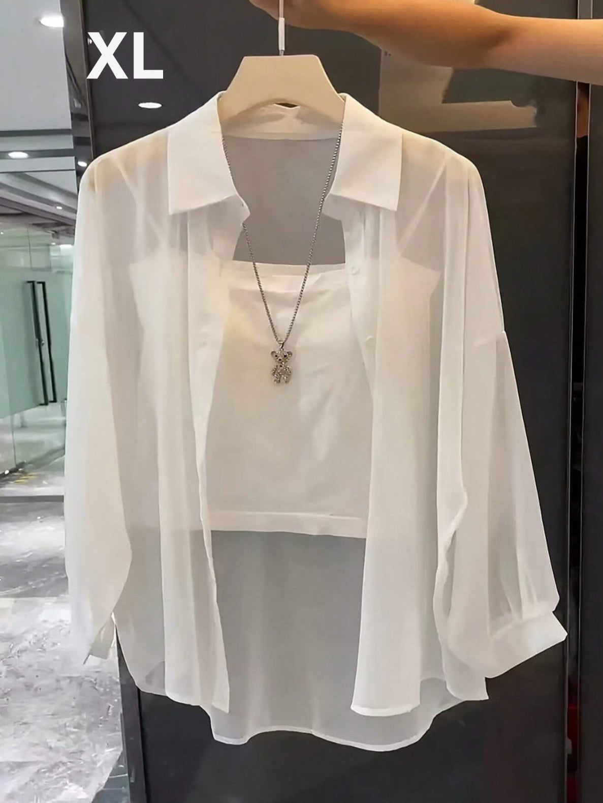 Top Blanco con Transparencia - No Stretch - Talla XL