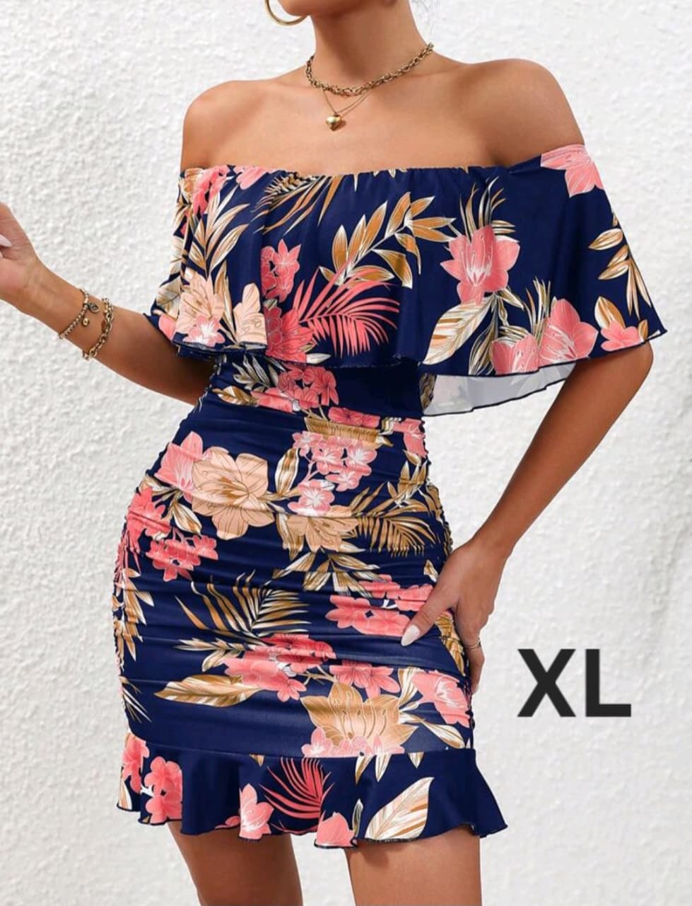 Vestido Azul Floral - Stretch - Talla XL