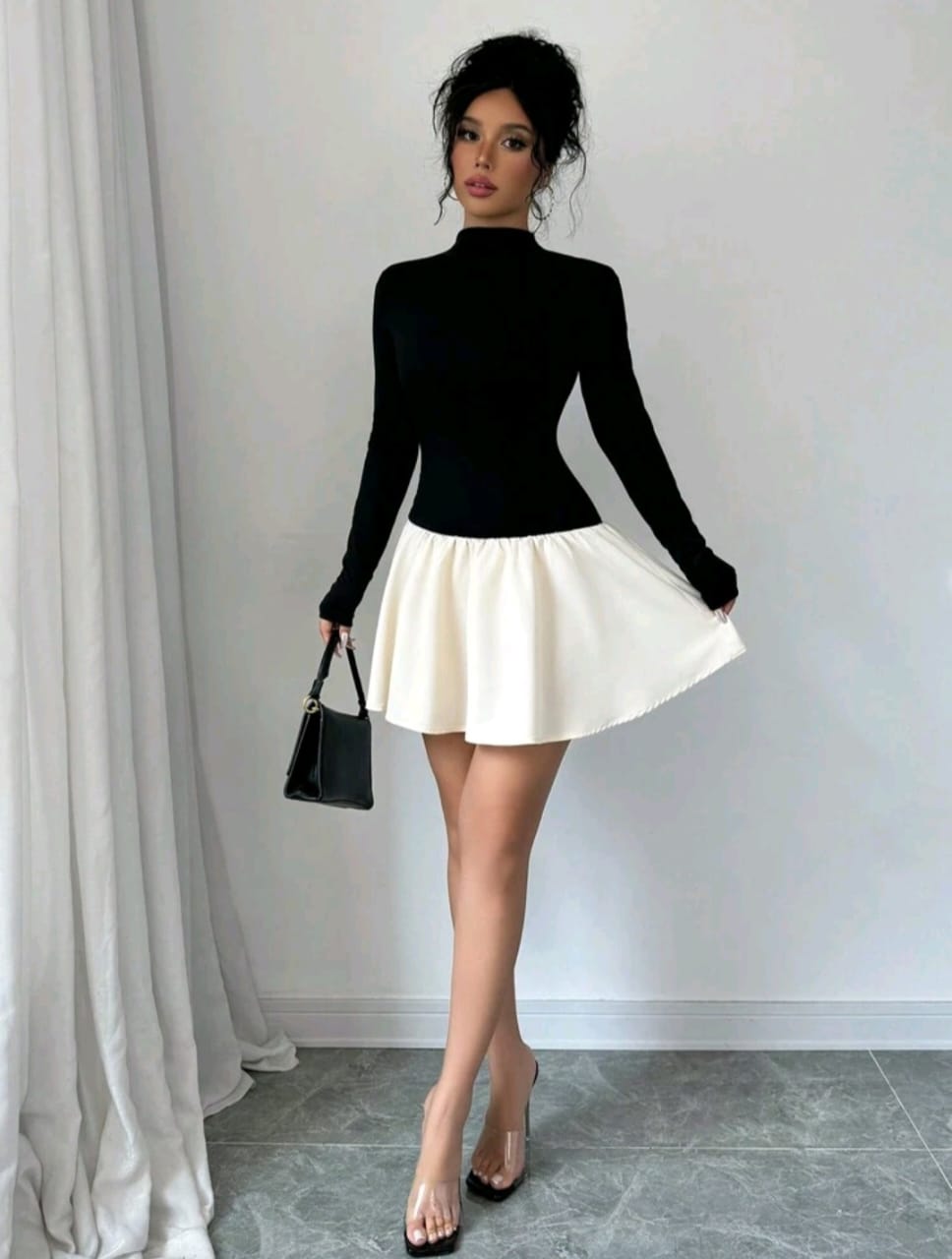 Vestido Doble Tono Negro / Blanco Hueso - Stretch - Talla XL