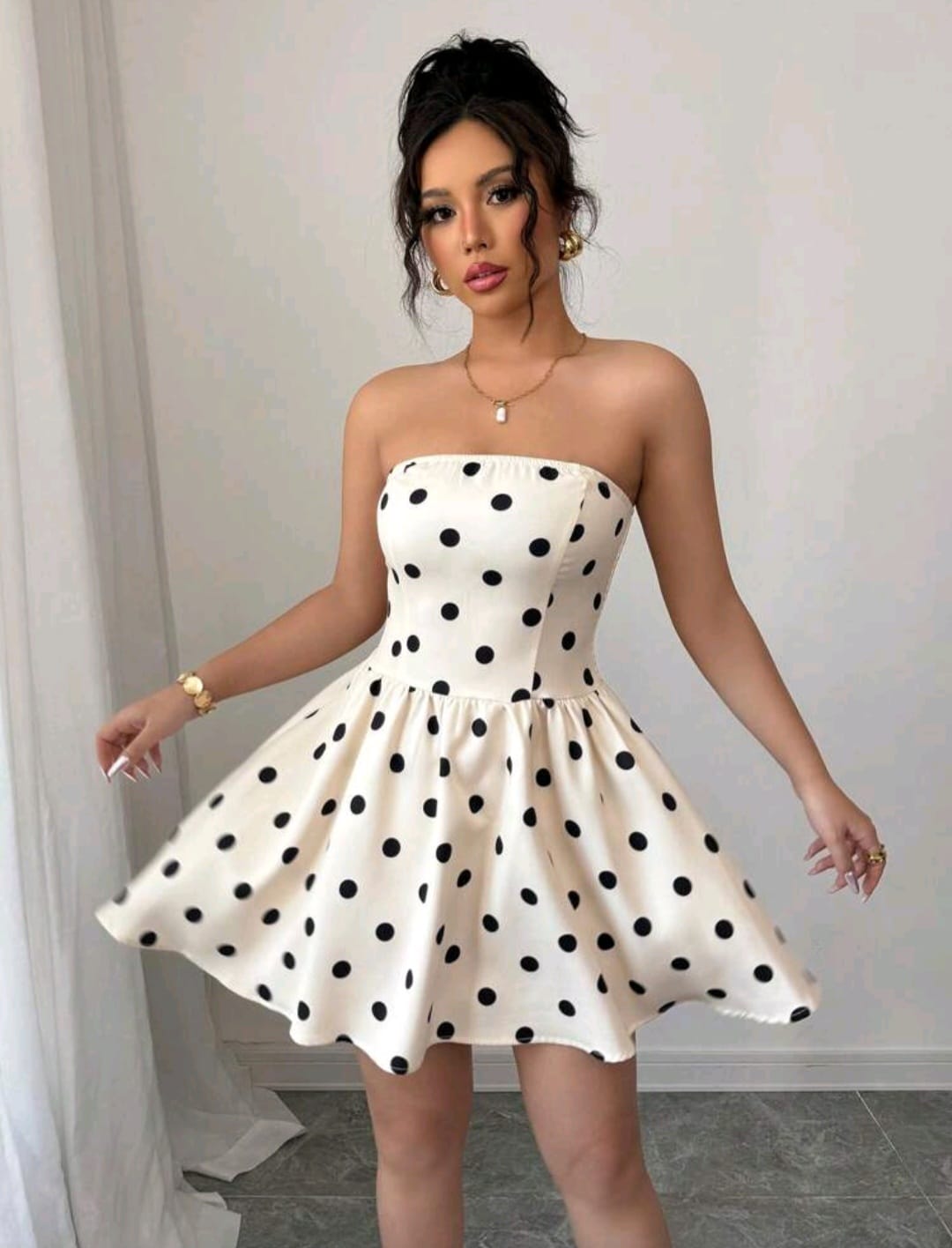 Vestido de Lunares Blanco/Negro - Stretch - Talla XL