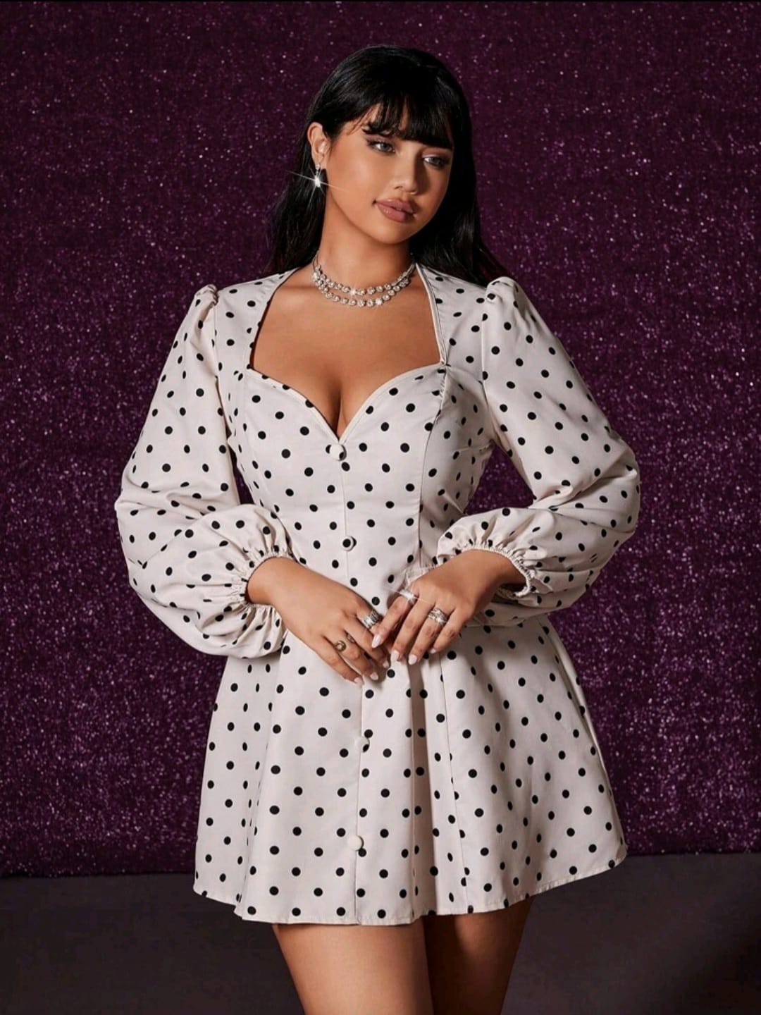 Vestido de Lunares Blanco/Negro - Stretch - Talla XL