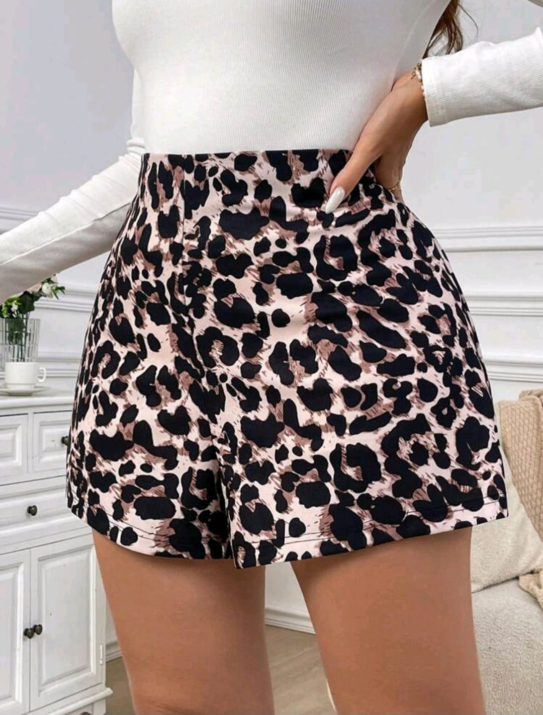 Short Animal Print Leopardo - Stretch - Talla XL