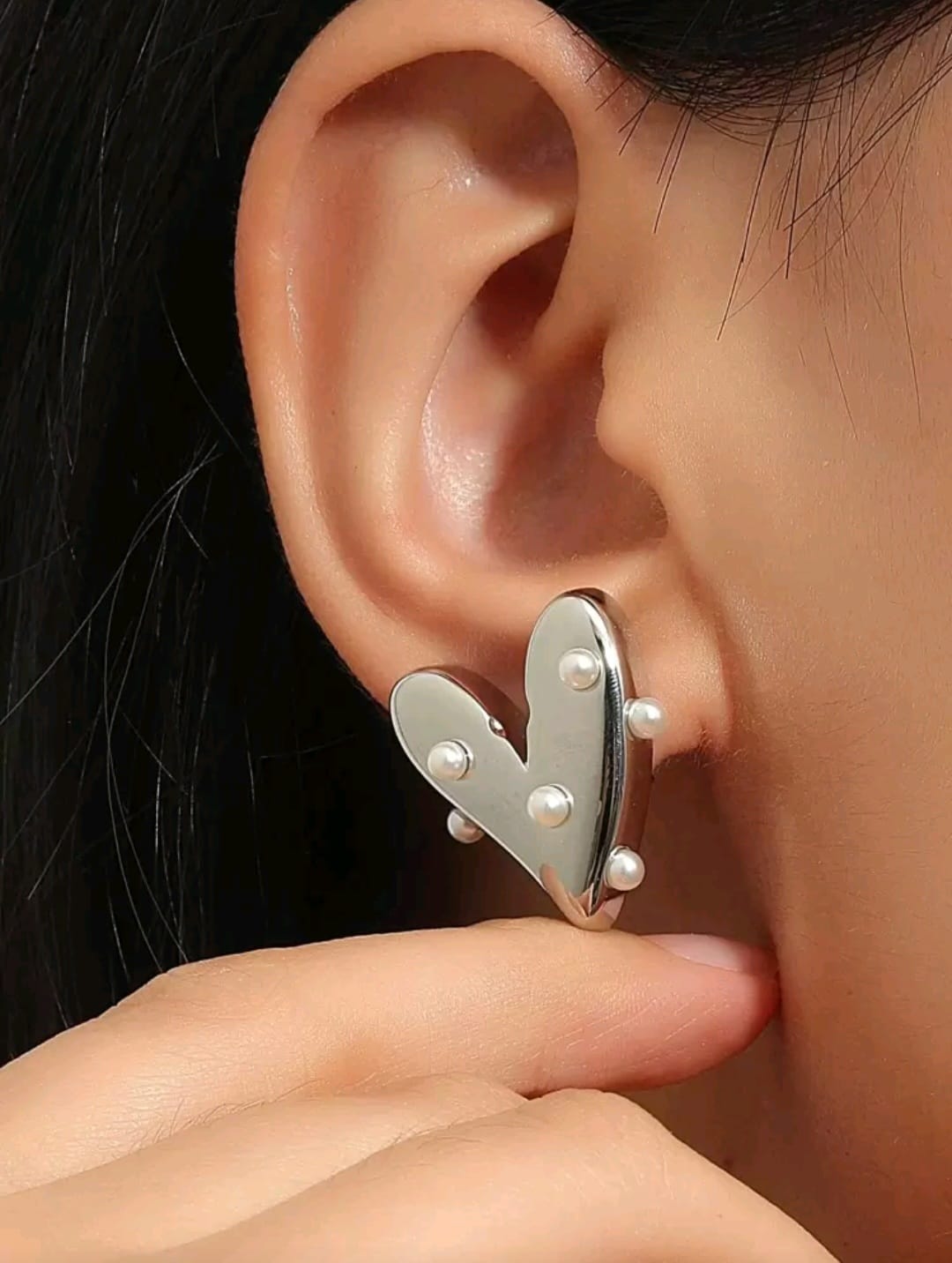 Aretes Corazon con Perlas - Super Elegantes