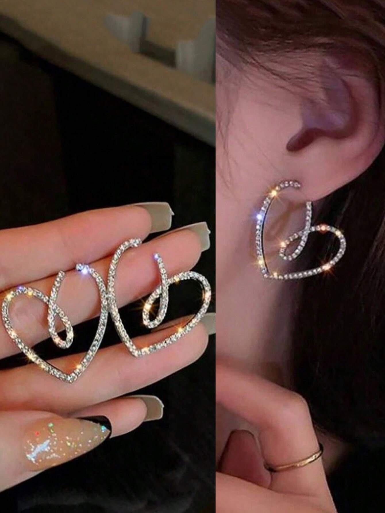 Aretes Corazon con Cristales - Super Elegantes
