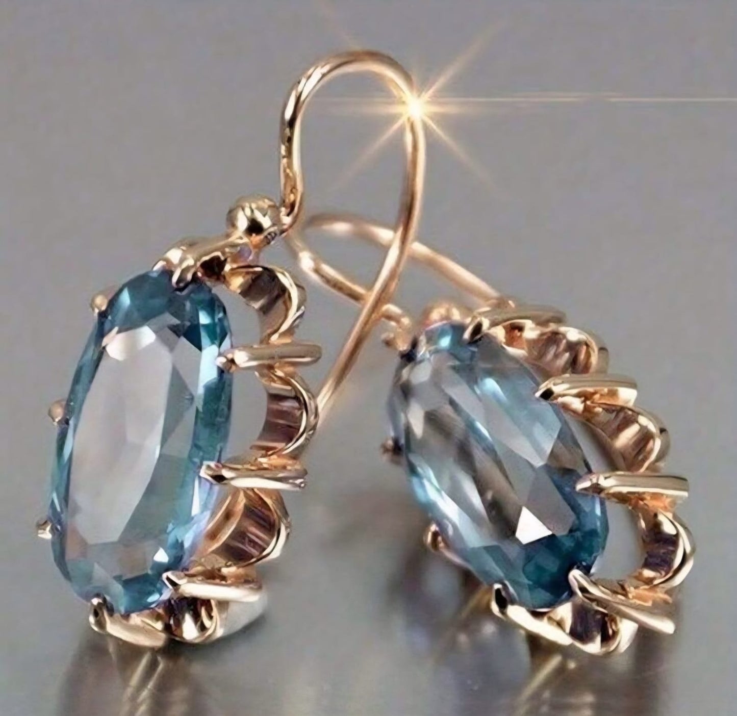 Aretes Dorados Elegantes Azul Celeste