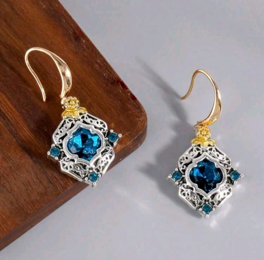 Aretes Plateados y Dorados Vintage Azul Turqueza