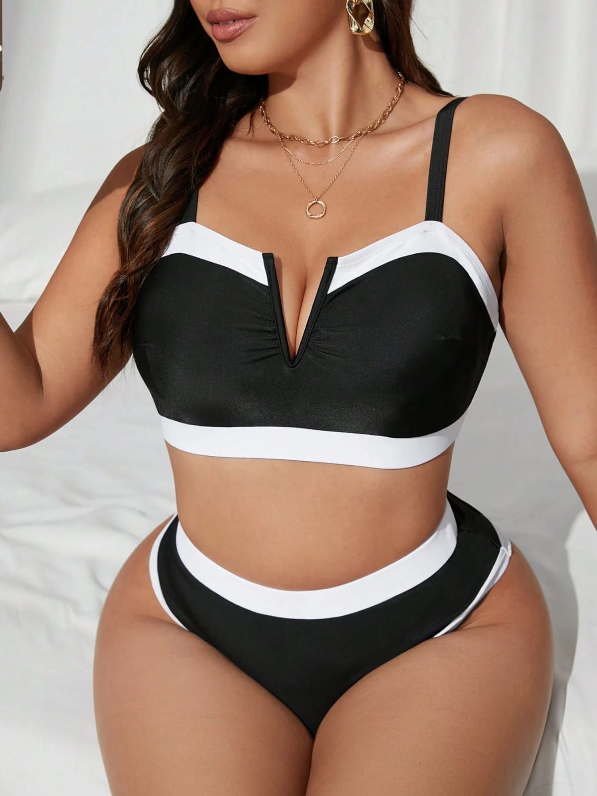Traje de Baño Negro / Blanco - Stretch 2 Pzas - Talla 1XL