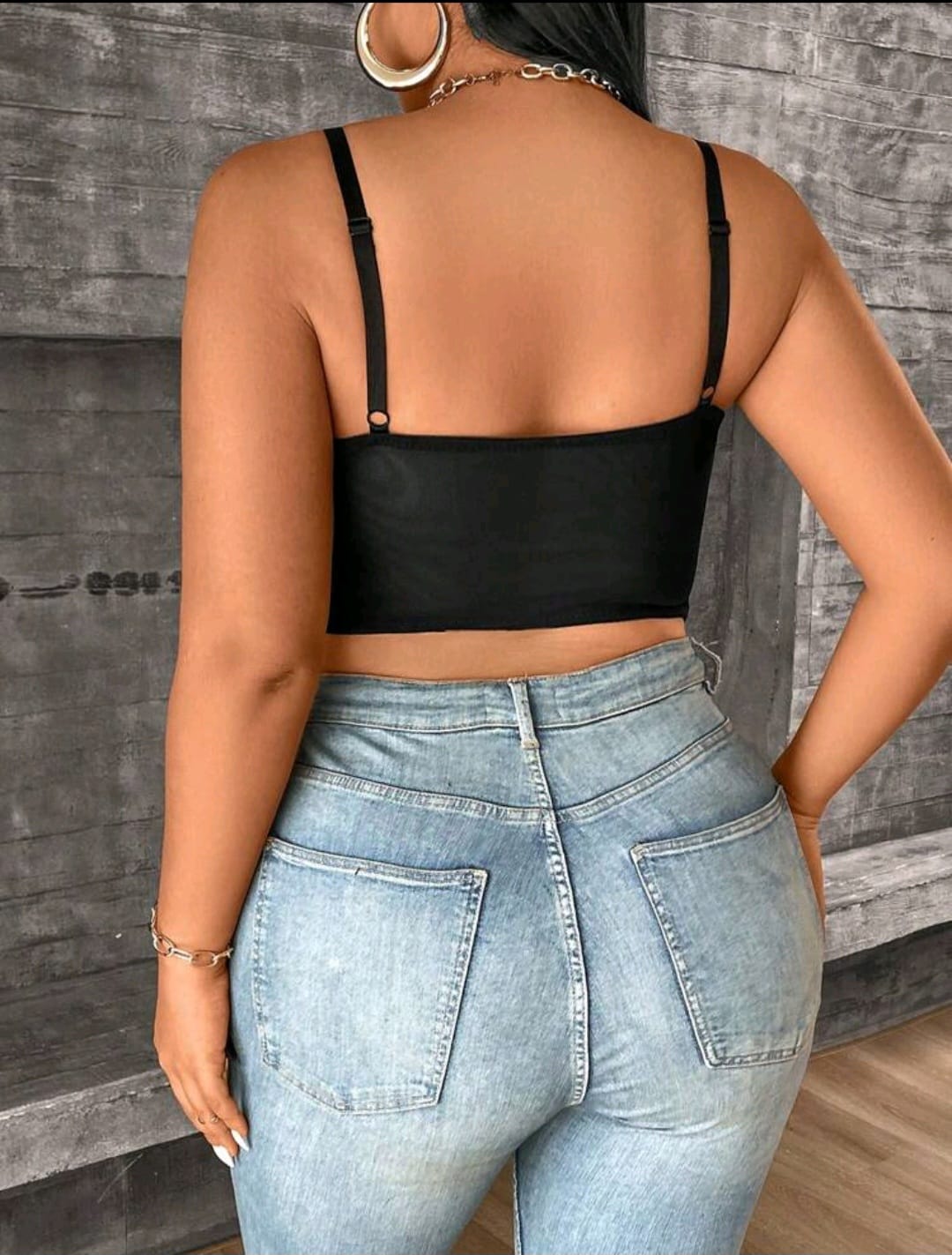 Crop Top Negro para usar con Transparencias - Poco Strech - Talla XL