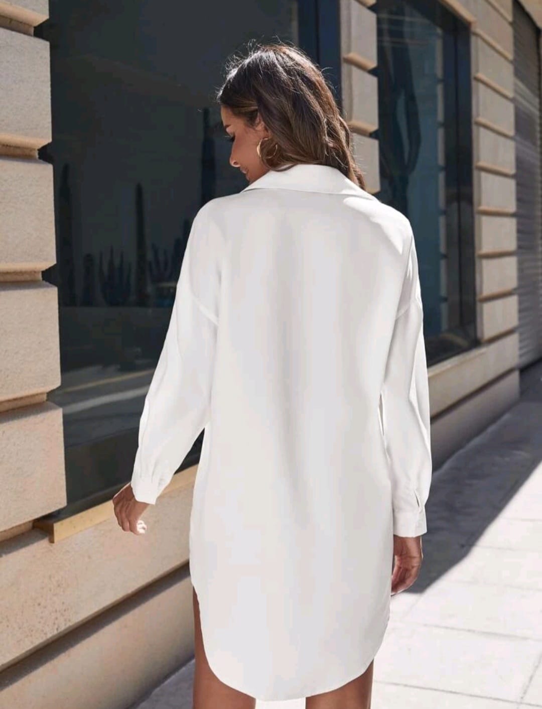 Vestido Tipo Camisa Blanco - Stretch - Talla XL