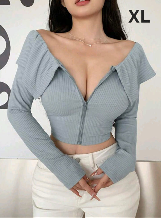 Crop Top Azul - Stretch -  Talla XL