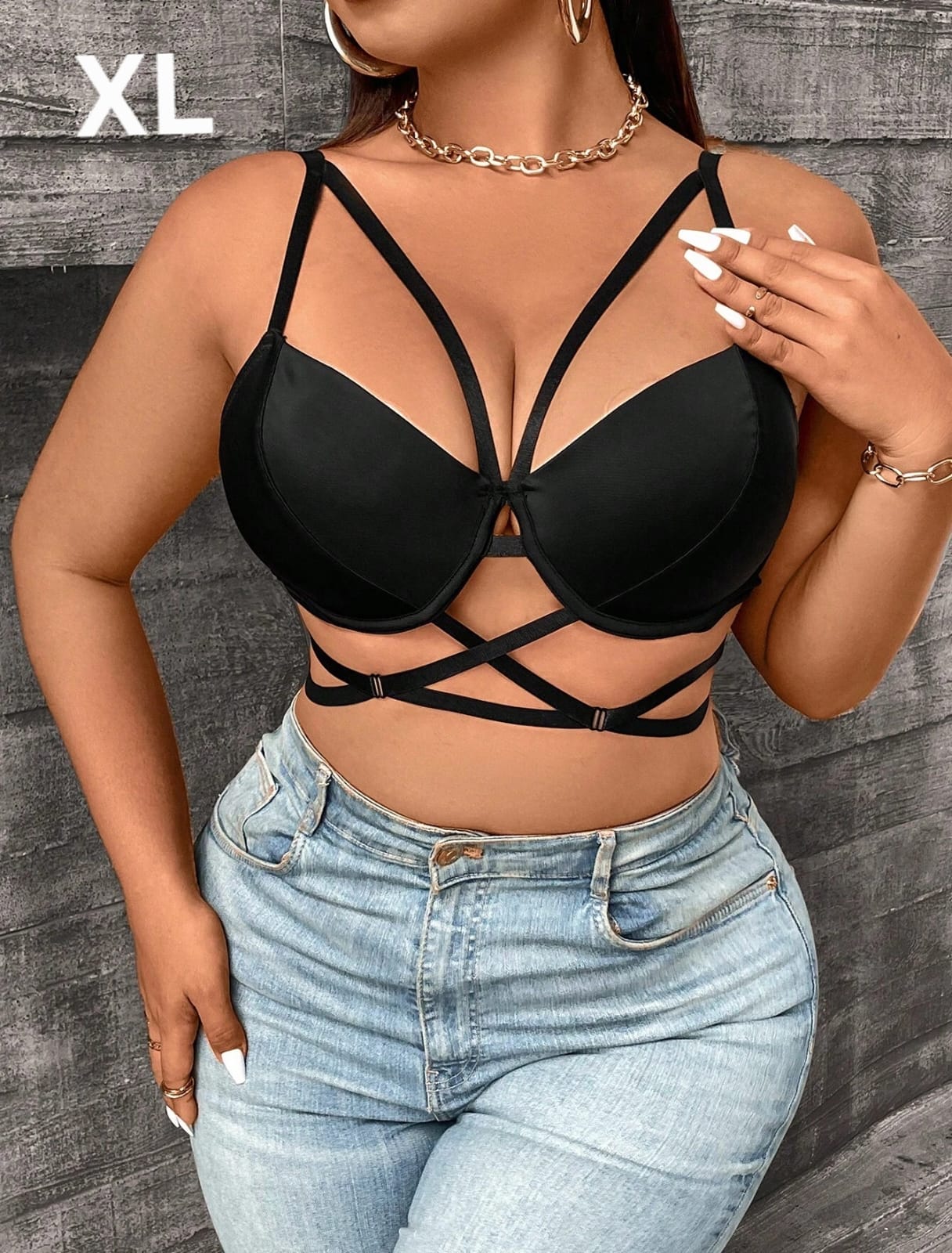 Crop Top Negro para usar con Transparencias - Poco Strech - Talla XL
