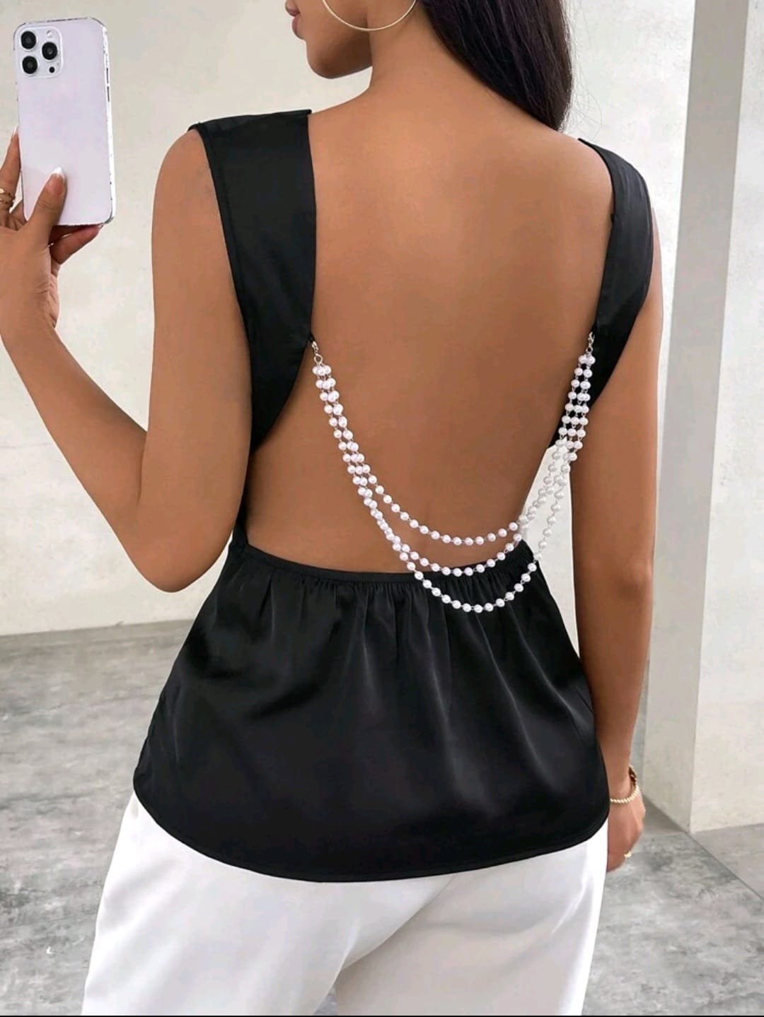 Top Negro con Escote de Espalda - No Strech - Talla XL