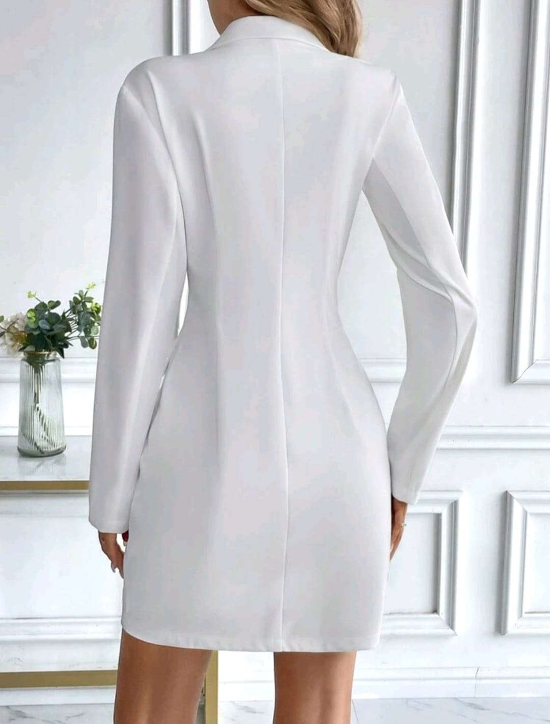 Vestido Tipo Blazer Blanco - Stretch - Talla XL