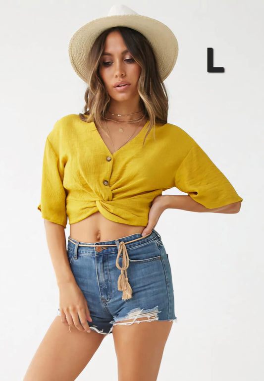 Crop Top Amarillo - No Stretch -  Talla L