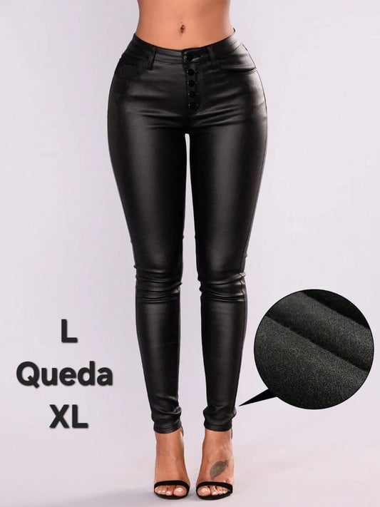 Pantalon Cuero Negro - Super Stretch -  Talla L Queda hasta XL