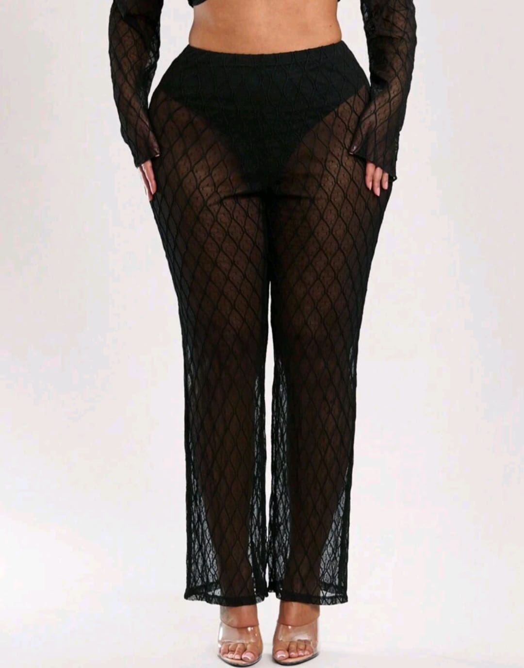 Pantalon Negro con Transparencia - Stretch -  Talla XL