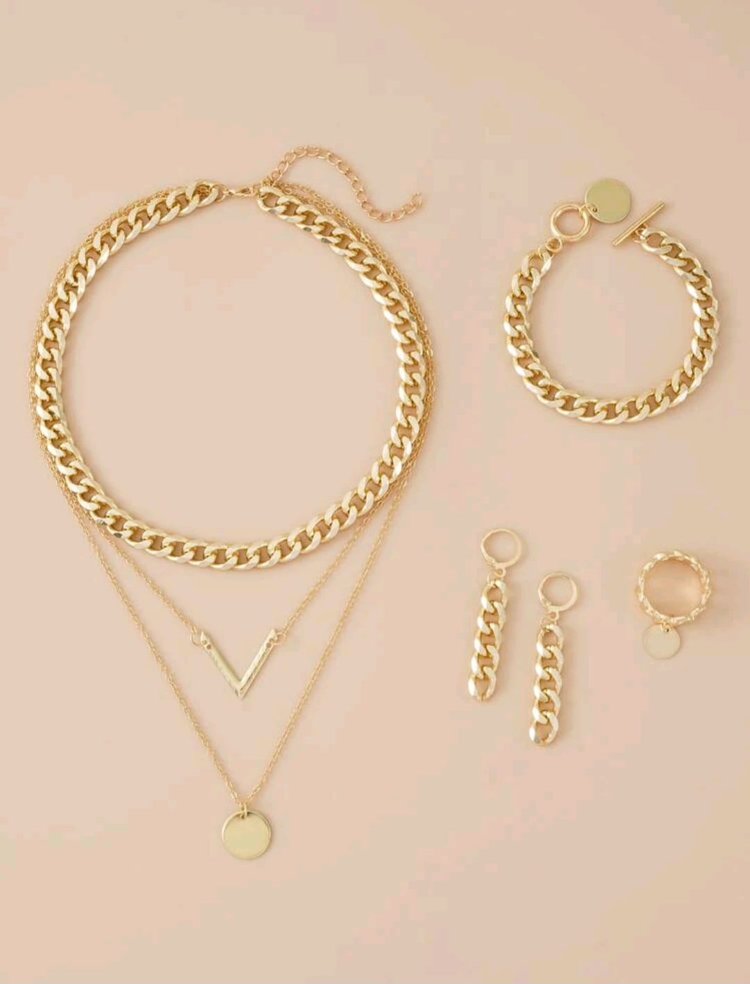 Set Collar-Aretes-Anillo-Pulsera - Dorado