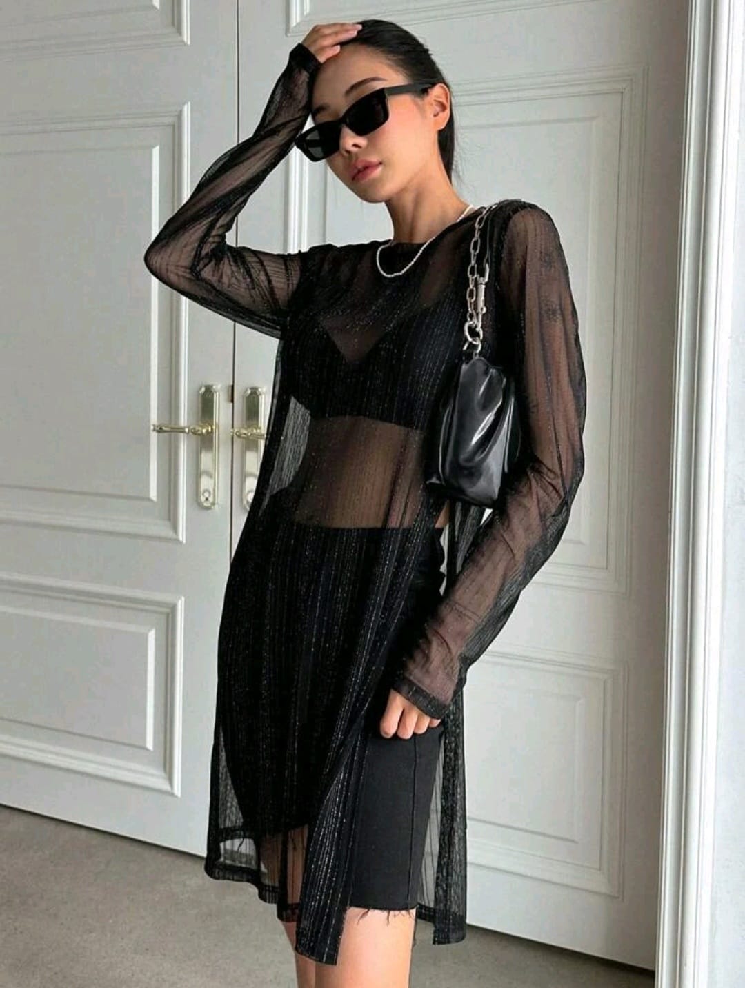 Top/Vestido Negro Transparente - Stretch -  Talla XL