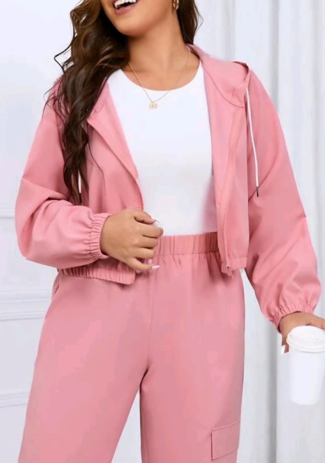 Hoodie Rosa Semi Impermeable - No Stretch -  Talla XL