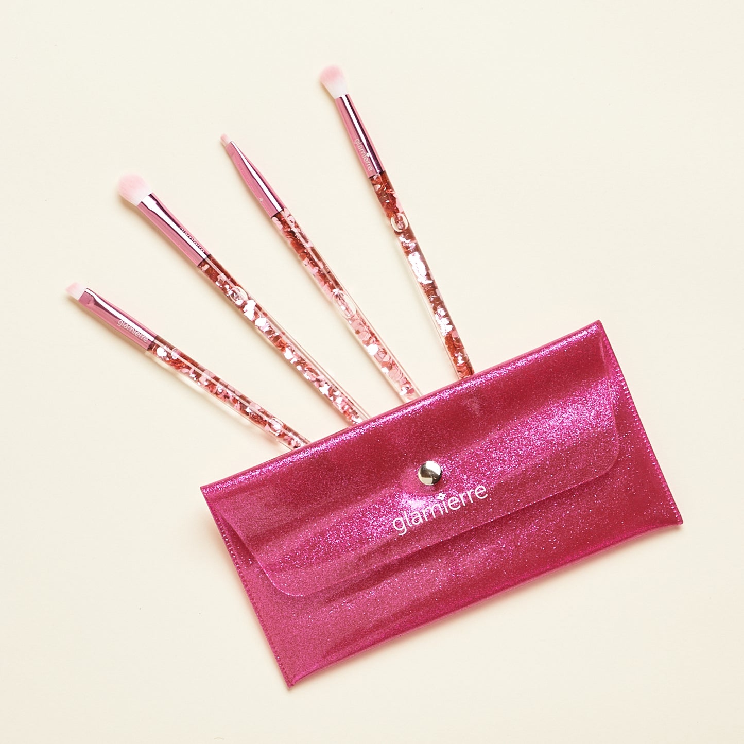 GLAMIERRE Pink Luxe Glitter Eye Brush Collection 4 brushes - Set de Brochas para Ojos con Estuche