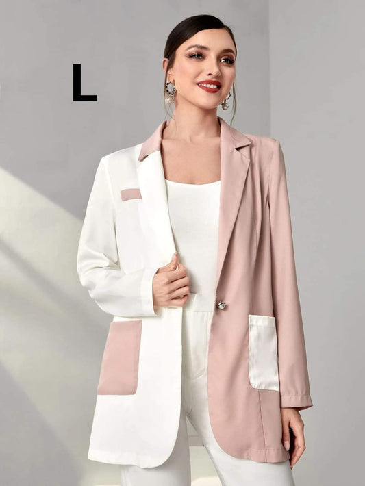 Blazer Blanco/Rosa Nude - No Stretch -  Talla L