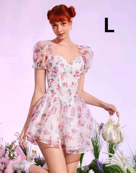 Vestido Floral Coquette  - No Stretch - Talla L