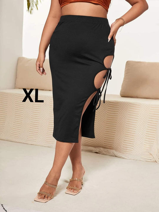 Falda Negra con Abertura - Stretch -  Talla XL