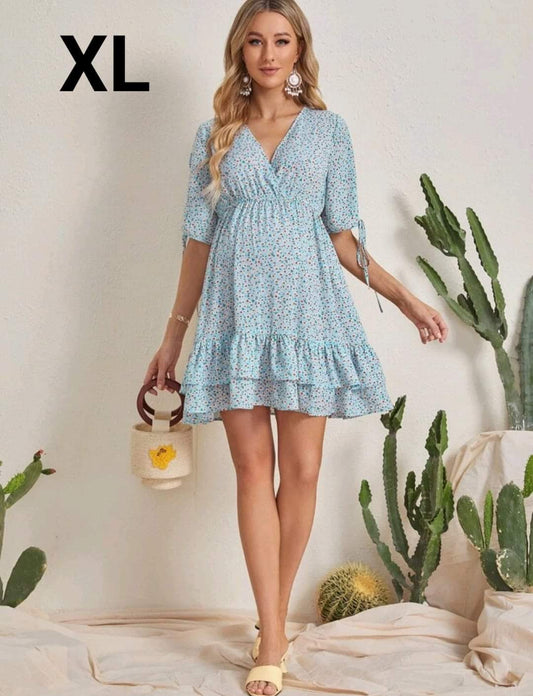 Vestido Azul Floral -  Stretch - Talla XL - Maternidad