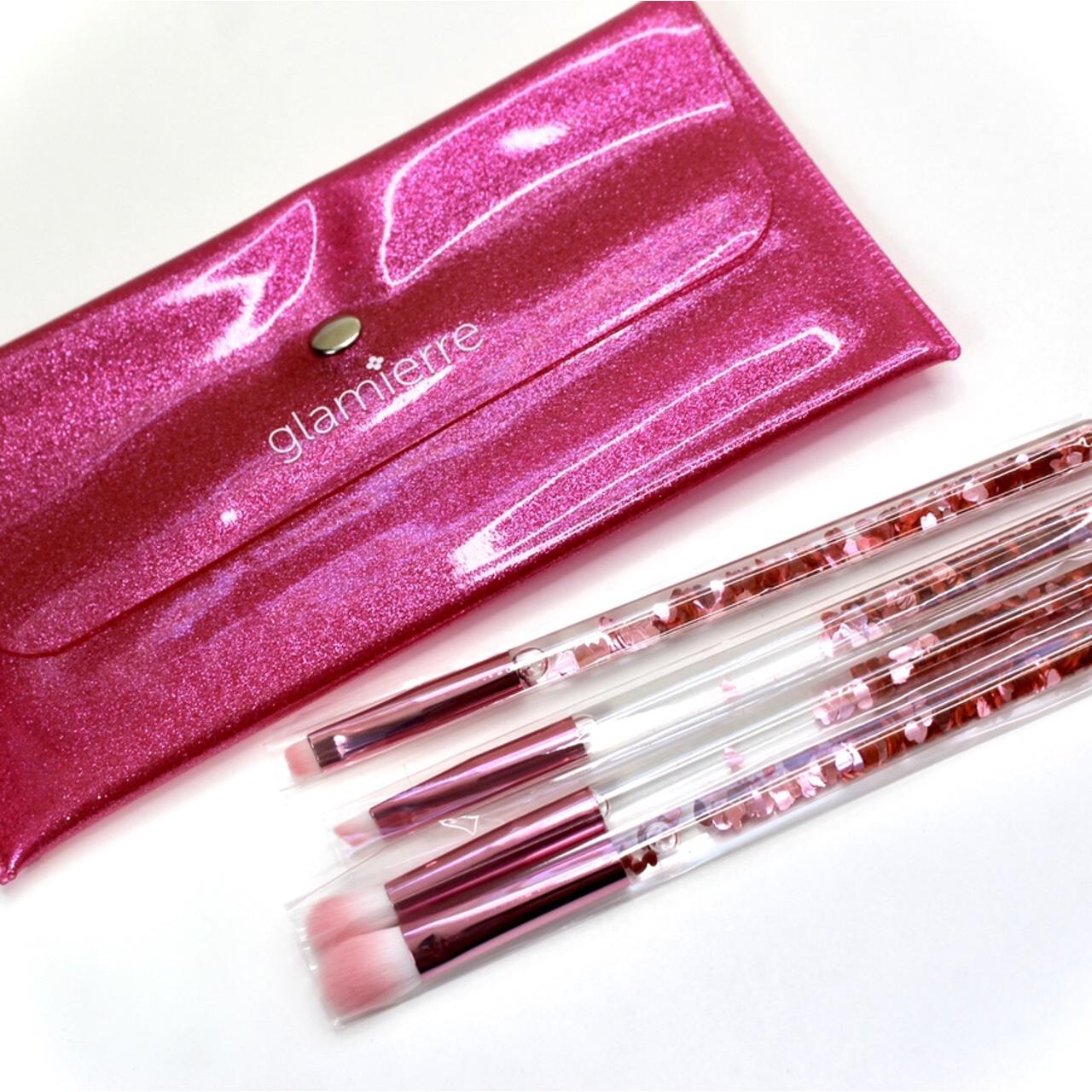 GLAMIERRE Pink Luxe Glitter Eye Brush Collection 4 brushes - Set de Brochas para Ojos con Estuche