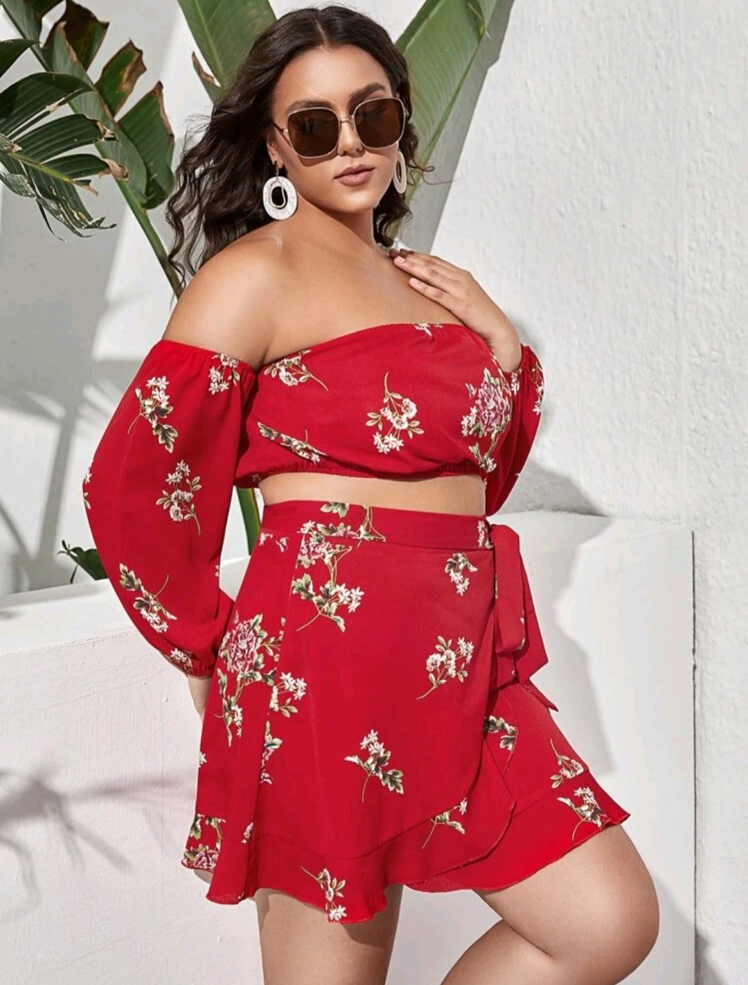 Coordinado Floral Rojo -Stretch - Talla 2XL