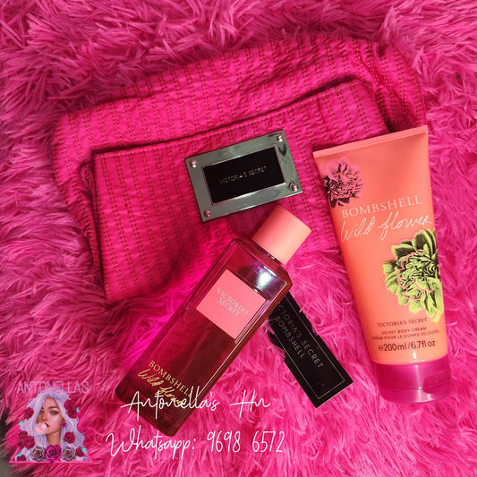 Victoria´s Secret Set Crema & Splash BOMBSHELL WILDFLOWER + Cosmetiquera de Regalo