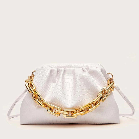 Bolso Fruncido de Cocodrilo con Cadena - Convertible a Crossbody