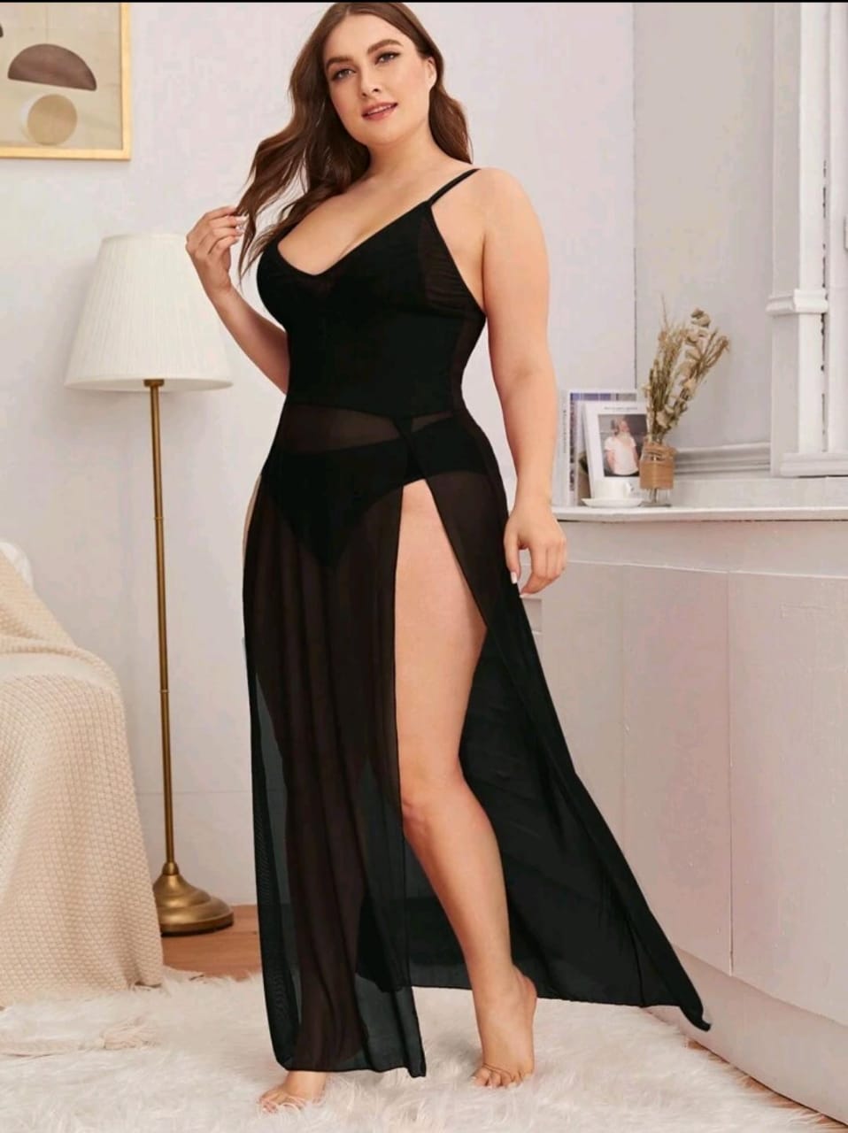 Vestido Negro Transparente - Stretch - Talla  XL