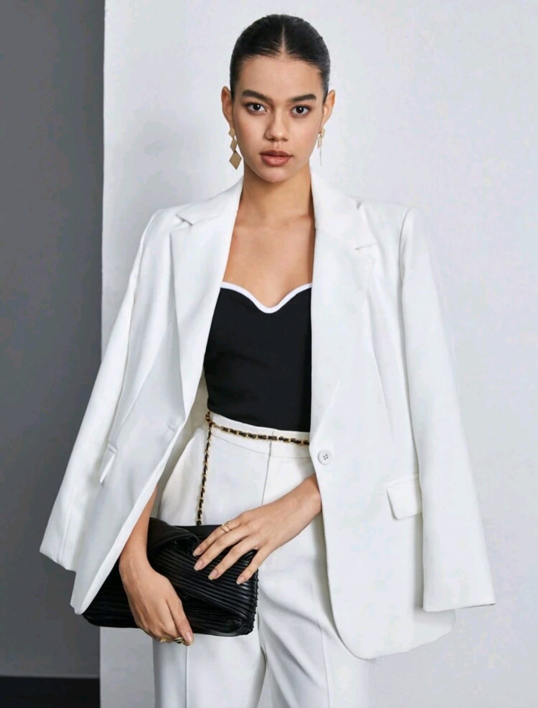 Top Doble Tono Negro / Blanco  - Stretch -  Talla L