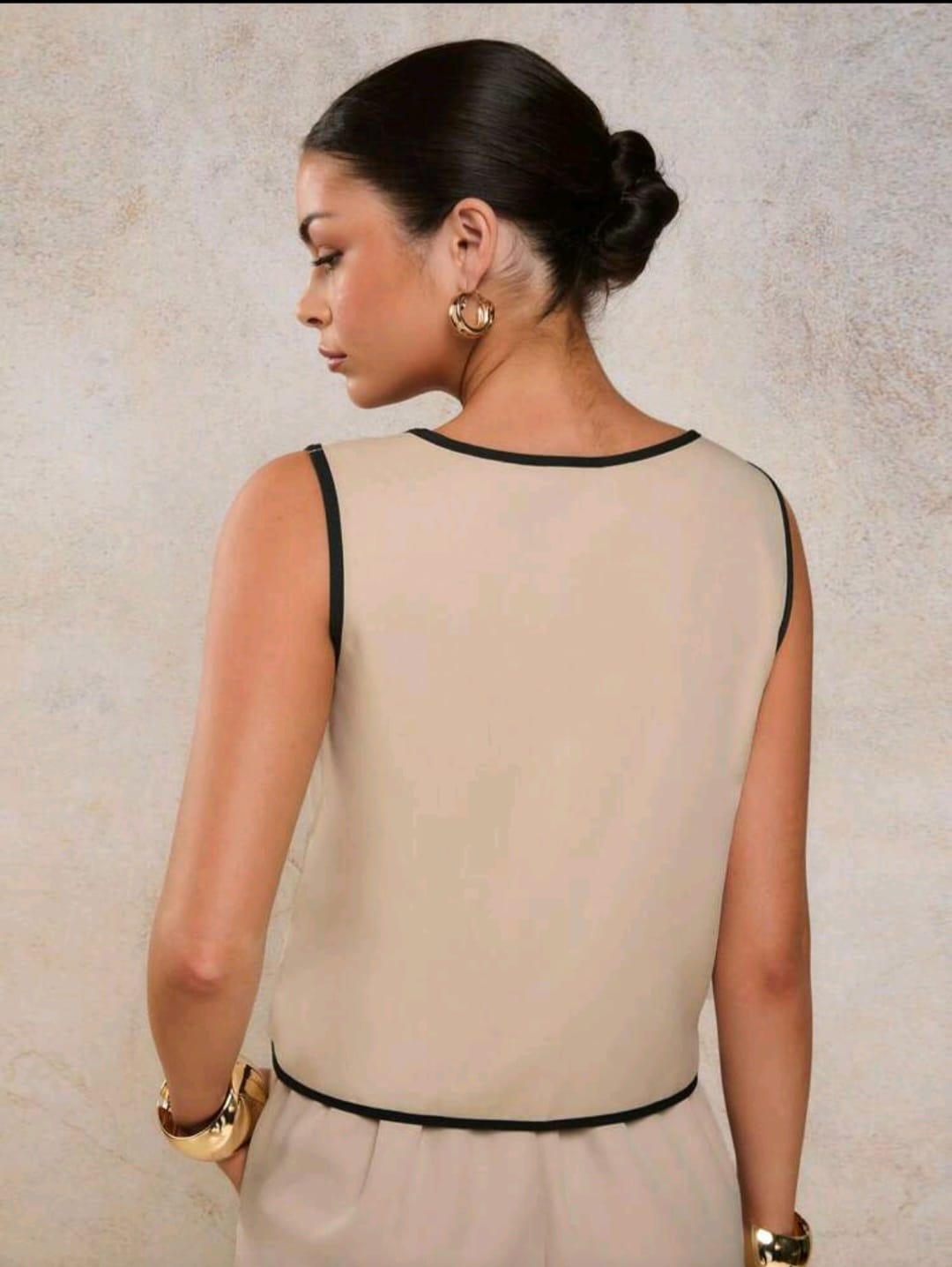 Top Doble Tono Beige / Negro - No Stretch -  Talla XL