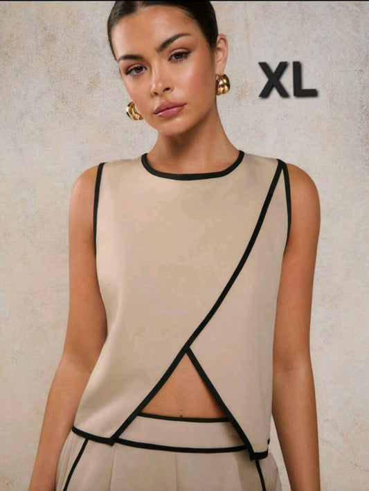 Top Doble Tono Beige / Negro - No Stretch -  Talla XL