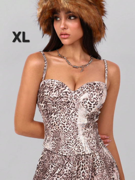Top Beige Leopardo Animal Print -  Stretch -  Talla XL