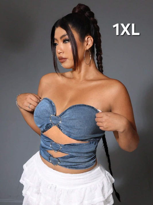 Crop Top Azul Denim Tipo Jean -  Stretch -  Talla XL