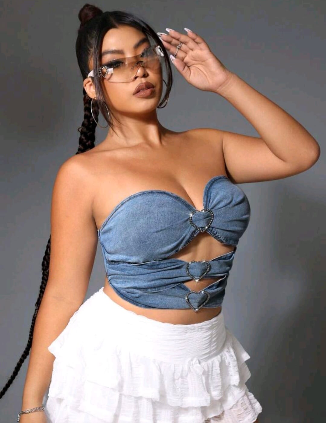 Crop Top Azul Denim Tipo Jean -  Stretch -  Talla XL